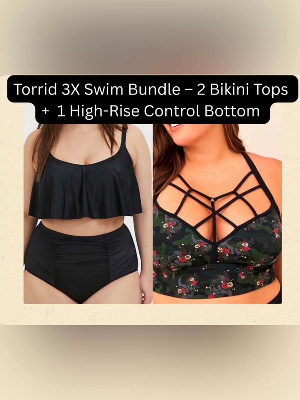 Torrid 3X Swim Bundle – 2 Bikini Tops + 1 High-Rise Control Bottom